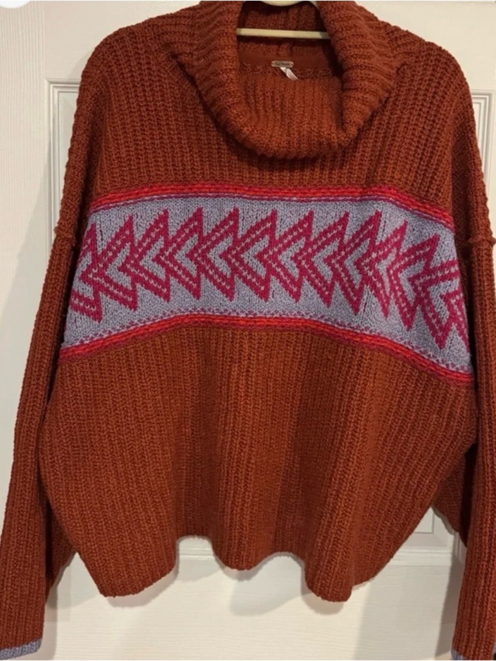 Free People Greater Than Cowl Neck Sweater Knit with Pattern - Picture 5 of 8